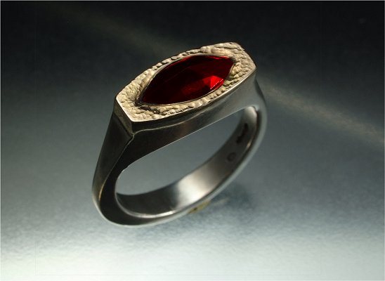 Classical antiquity sterling silver, gold & red garnet ring